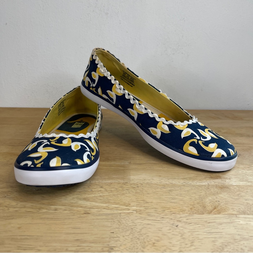 Keds Eleanor Low Flat Slip On Blue Yellow Swan Novelty Print Shoes Size 8.5